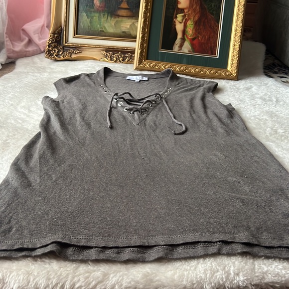 Like New🖤 IRO Sz S Tissa Lace Up Slub Linen Stone Grey Relaxed Sleeveless Top - Picture 6 of 12